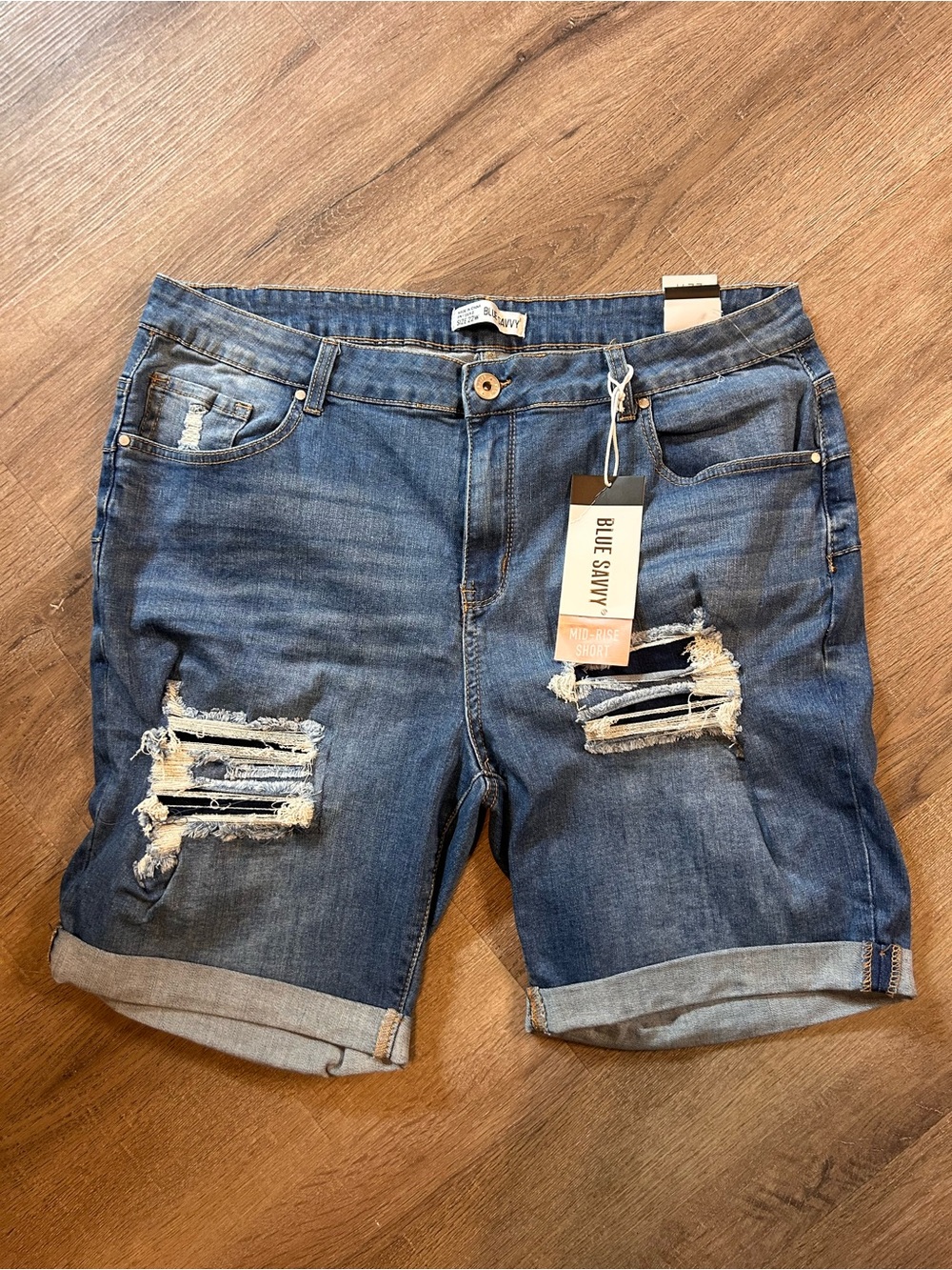 Blue Savvy Bermuda Shorts Womens Size 22W Blue Mid-Rise Distressed